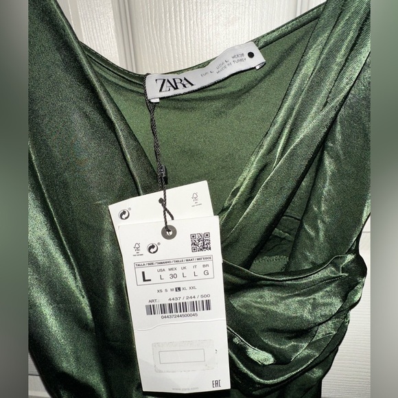 NWT Zara Elegant silky Green Dress L wedding guest formal bridesmaid event - Picture 2 of 11